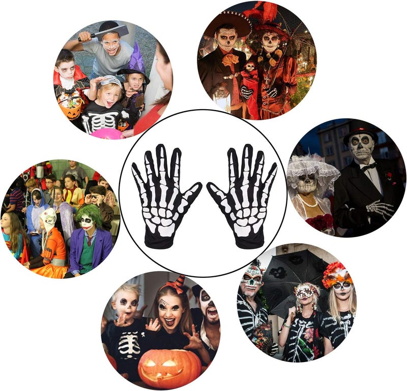 Mr Warm Halloween Skeleton Gloves,Full Finger Skeleton Pattern Gloves Cosplay Costume Accessories for Men Women Adults - Image 4